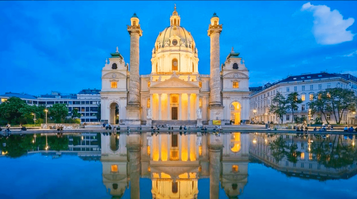 Karlskirche in blue hour with reflection
